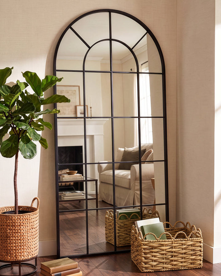 Black Window Panel Arched Mirror