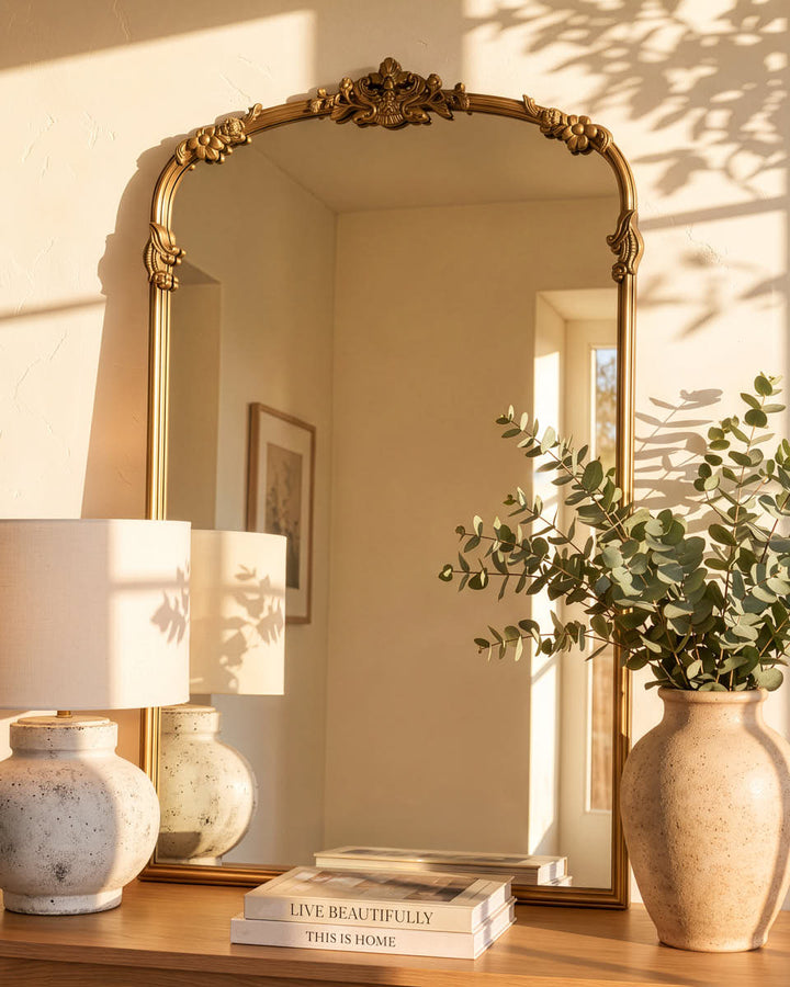 Brass Finish Floral Topped Mirror