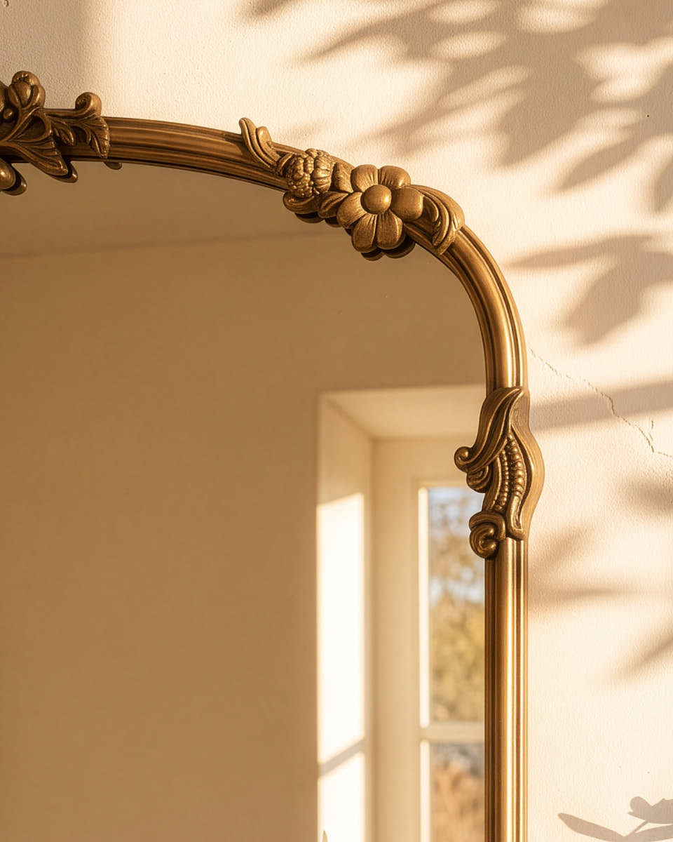 Brass Finish Floral Topped Mirror