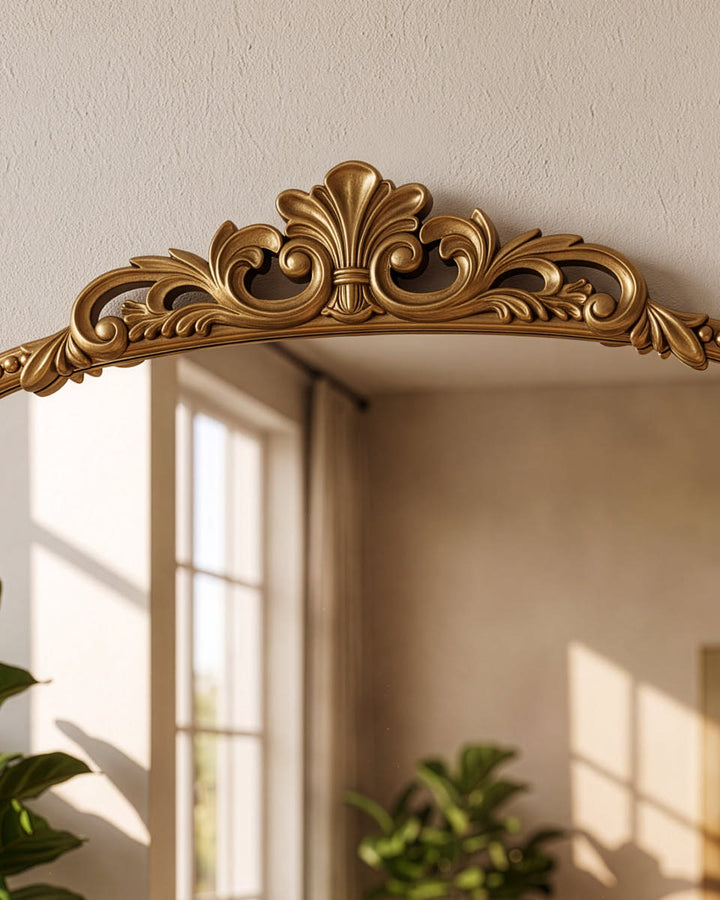 Tall Bronze Floral Topped Mirror