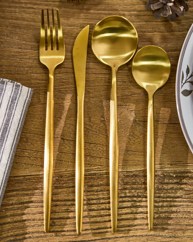 Contemporary 16pc Cutlery Set - Dibor - Gold Cutlery Set