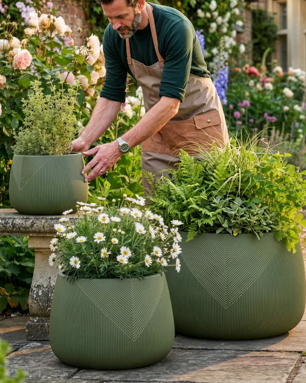 Kalo Green Striped Planter Collection