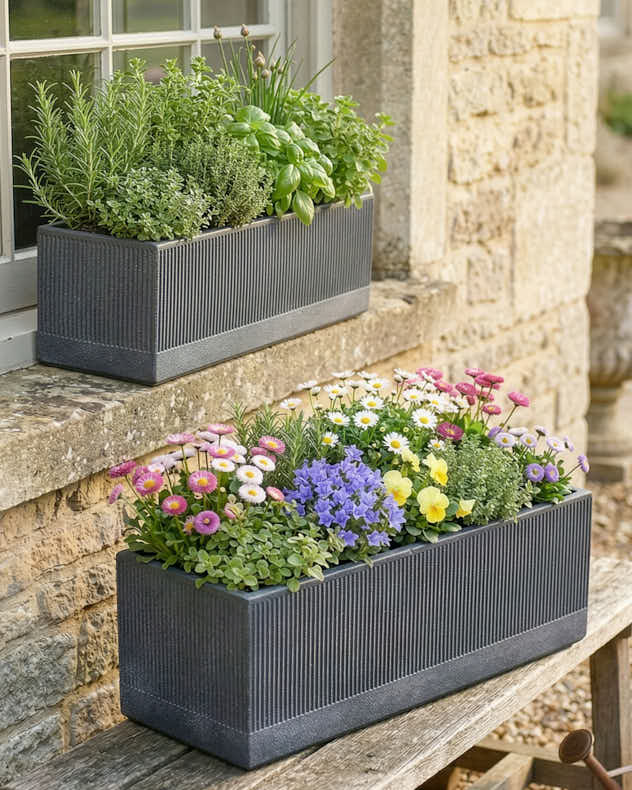 Pots & Planters - Charcoal Dusk Rib Planter Set of 2