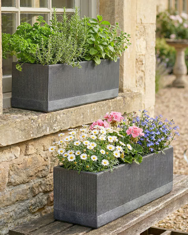 Black Fibre Clay Pots &amp; Planters - Charcoal Dusk Rib Planter Set of 2