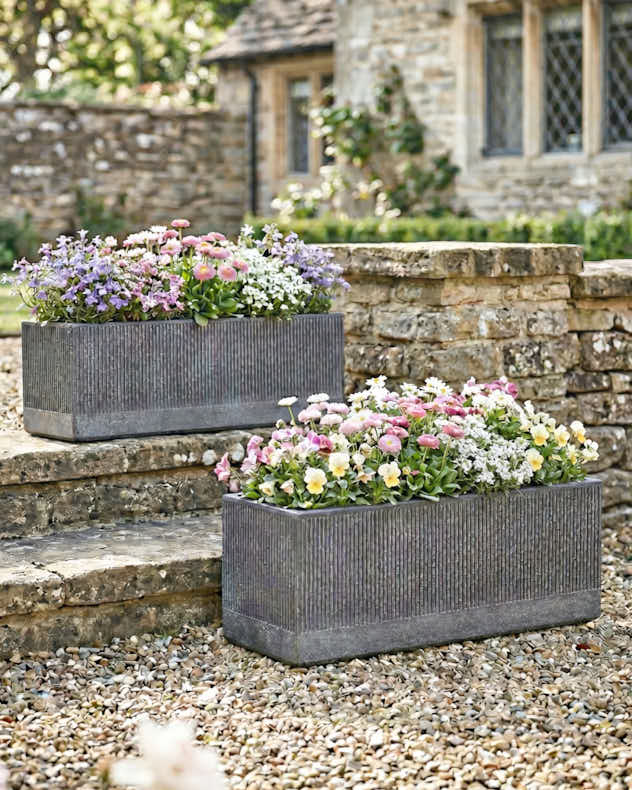 Pots &amp; Planters - Charcoal Dusk Rib Planter Set of 2