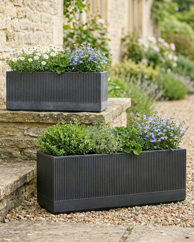 Pots &amp; Planters - Mela Wide Black Planter Set of 2