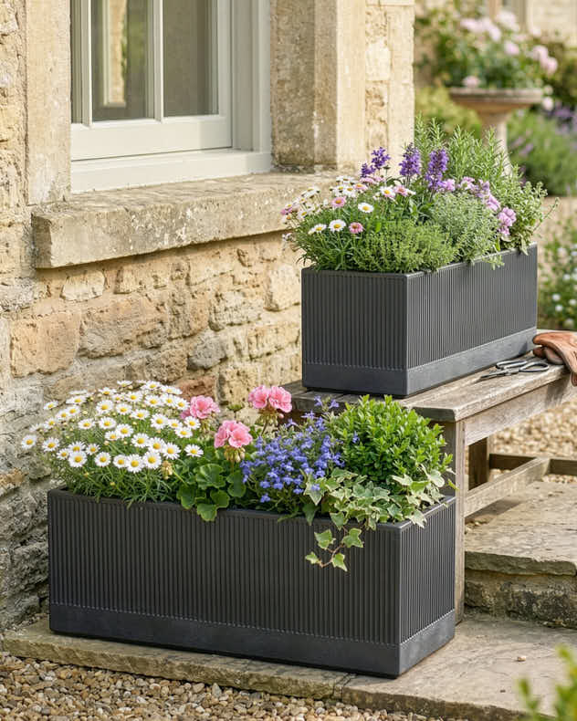 Pots &amp; Planters - Mela Wide Black Planter Set of 2