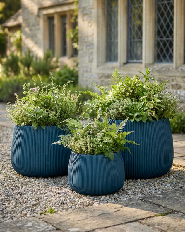 Kalo Blue Symmetry Stripe Planter Collection