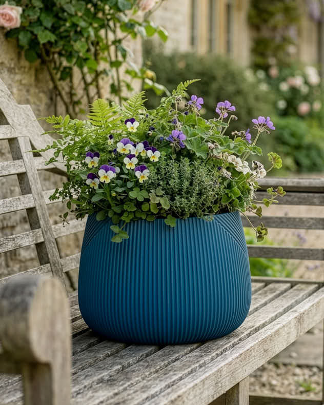 Kalo Blue Symmetry Stripe Planter Collection