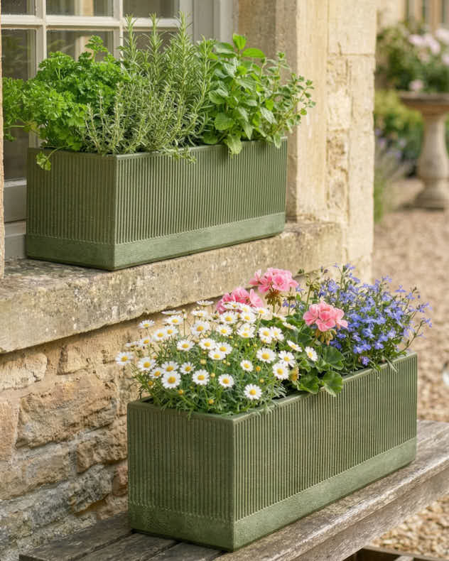 Green Fibreclay Pots &amp; Planters - Set of 2 Mela Green Rib Planters