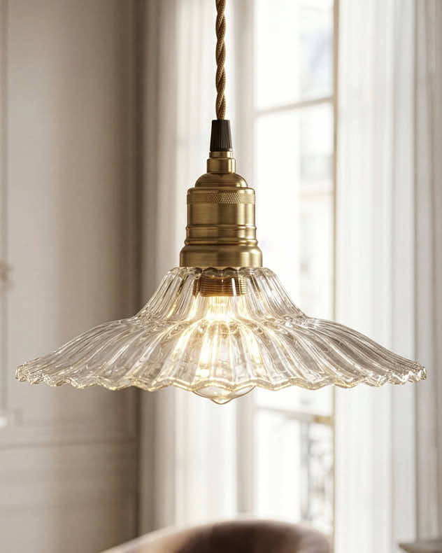 Clear & Bronze Glass & Brass Ceiling Light Fixtures - Crystal Fleur Glass Ceiling Shade