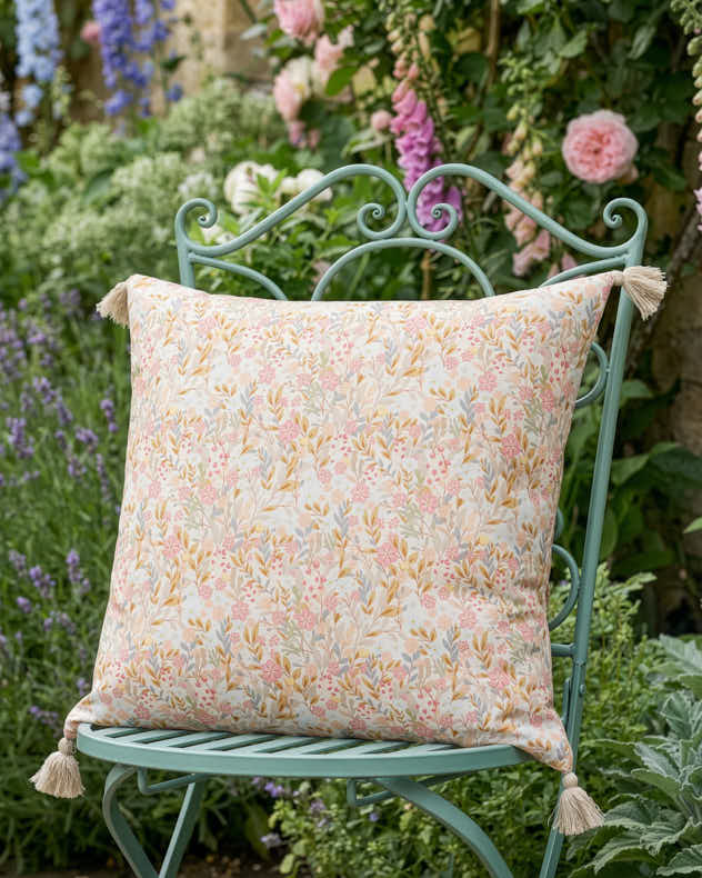 Multi-colour Cotton & Polyester & Feathers Cushions - Pink Gardenia Outdoor Tassel Cushion