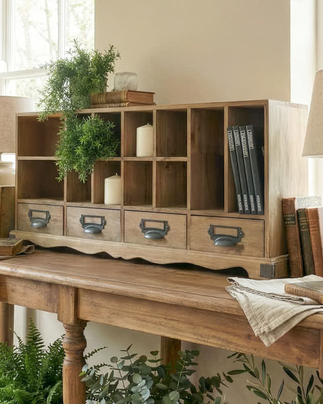 Natural & Brown & Black Wood Console Tables - Vintage Washed Wood Open Cabinet