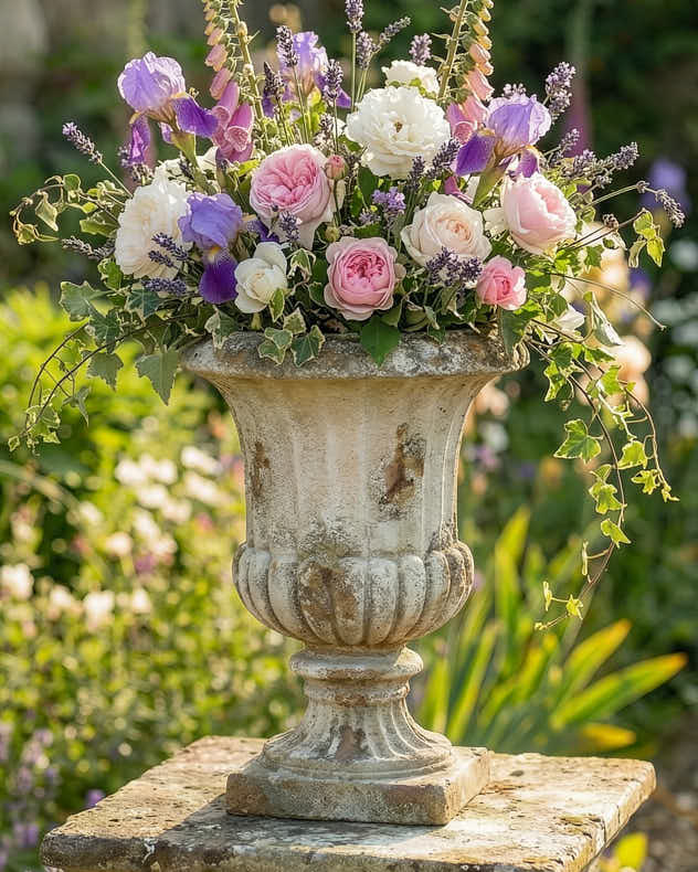 Distressed Vintage Style White Urn Planter
