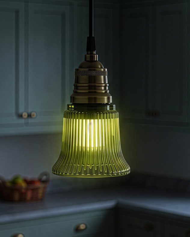 Green Pleated Glass Ceiling Shade