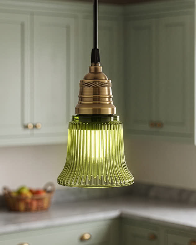 Green Pleated Glass Ceiling Shade