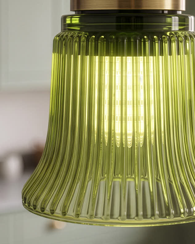 Green Pleated Glass Ceiling Shade