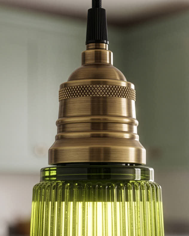 Green Pleated Glass Ceiling Shade