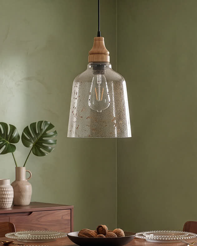 Wooden Bubble Glass Pendant Light
