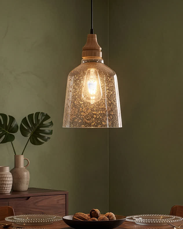 Wooden Bubble Glass Pendant Light