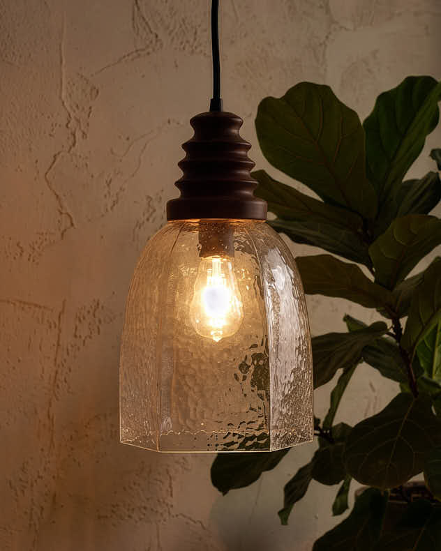 Hexagonal Dimpled Glass Pendant Light