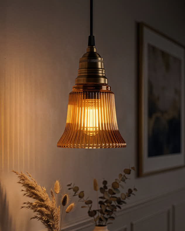 Amber Pleated Glass Ceiling Shade