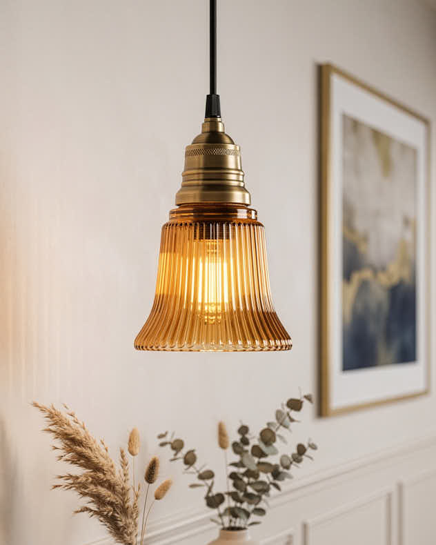 Amber Pleated Glass Ceiling Shade