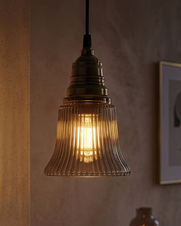 Smoked Pleated Glass Ceiling Shade