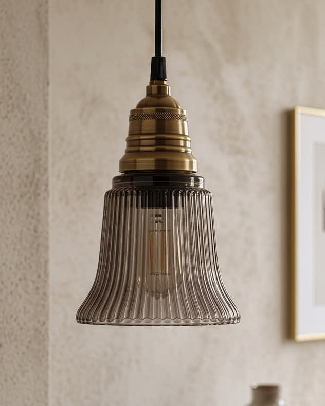 Smoked Pleated Glass Ceiling Shade