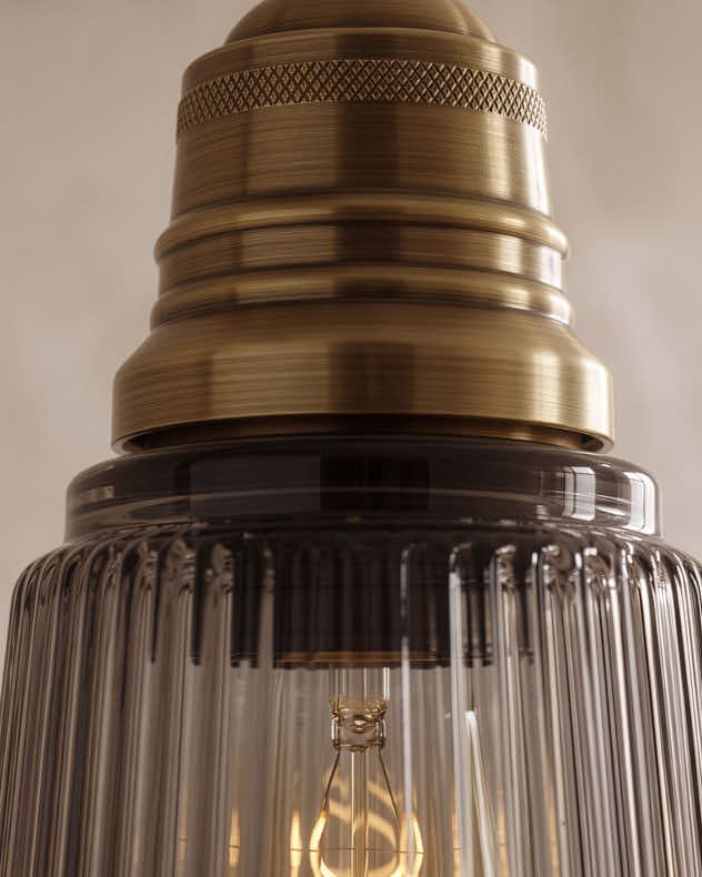 Smoked Pleated Glass Ceiling Shade