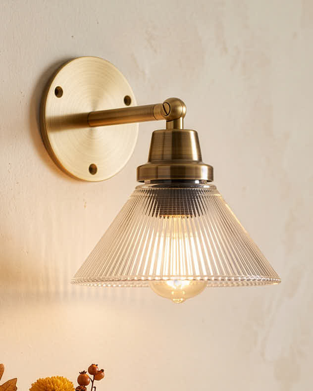 Glass Cone Brass Wall Light