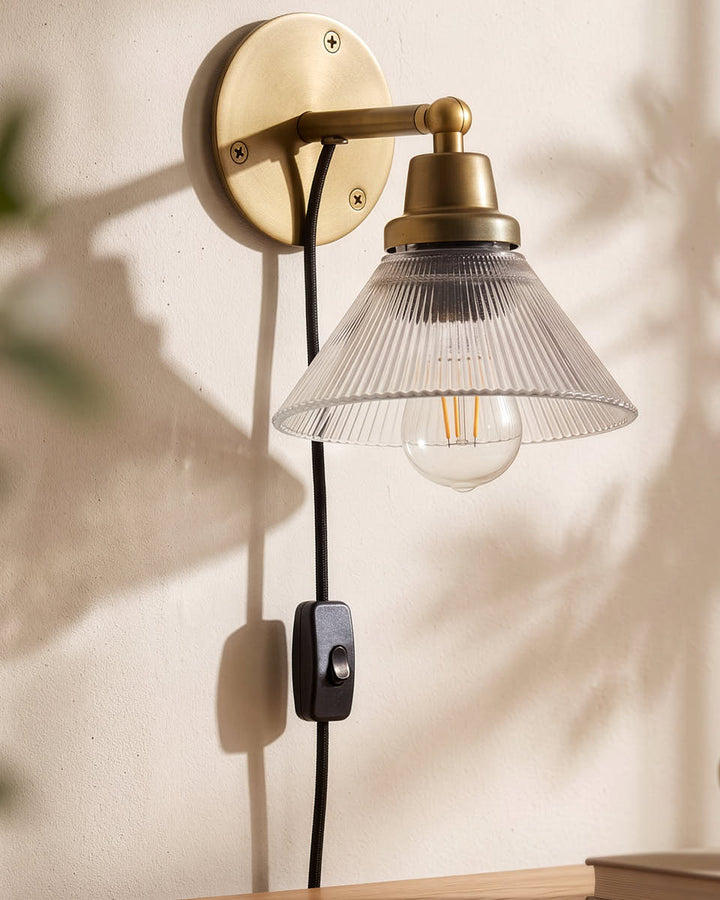 Glass Cone Brass Wall Light