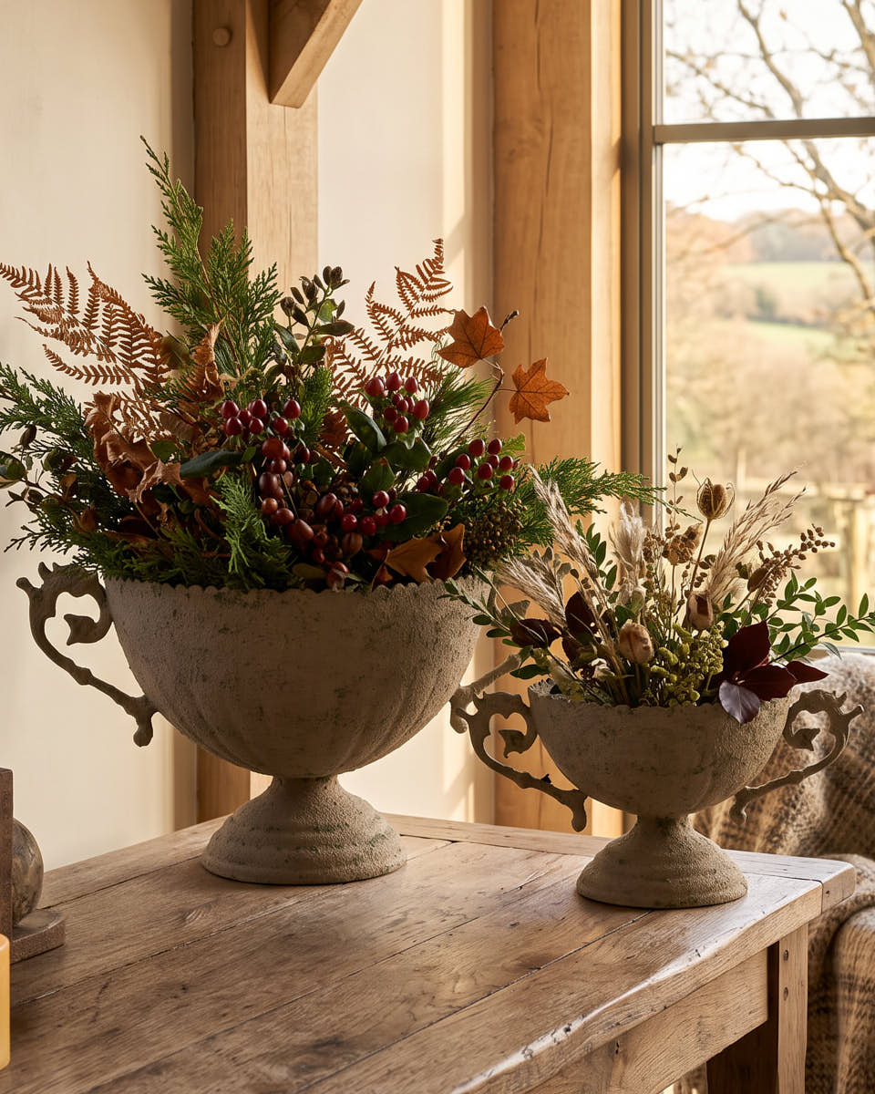 Set of 2 Antiqued Urn Planters