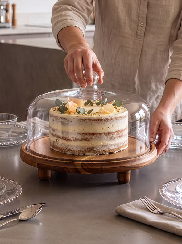 Natural Wood Cake Stand and Cloche