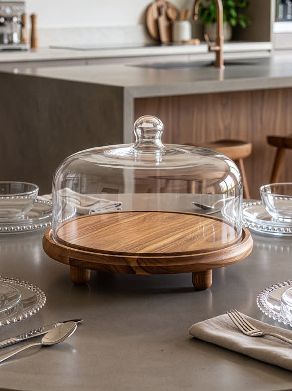 Natural Wood Cake Stand and Cloche