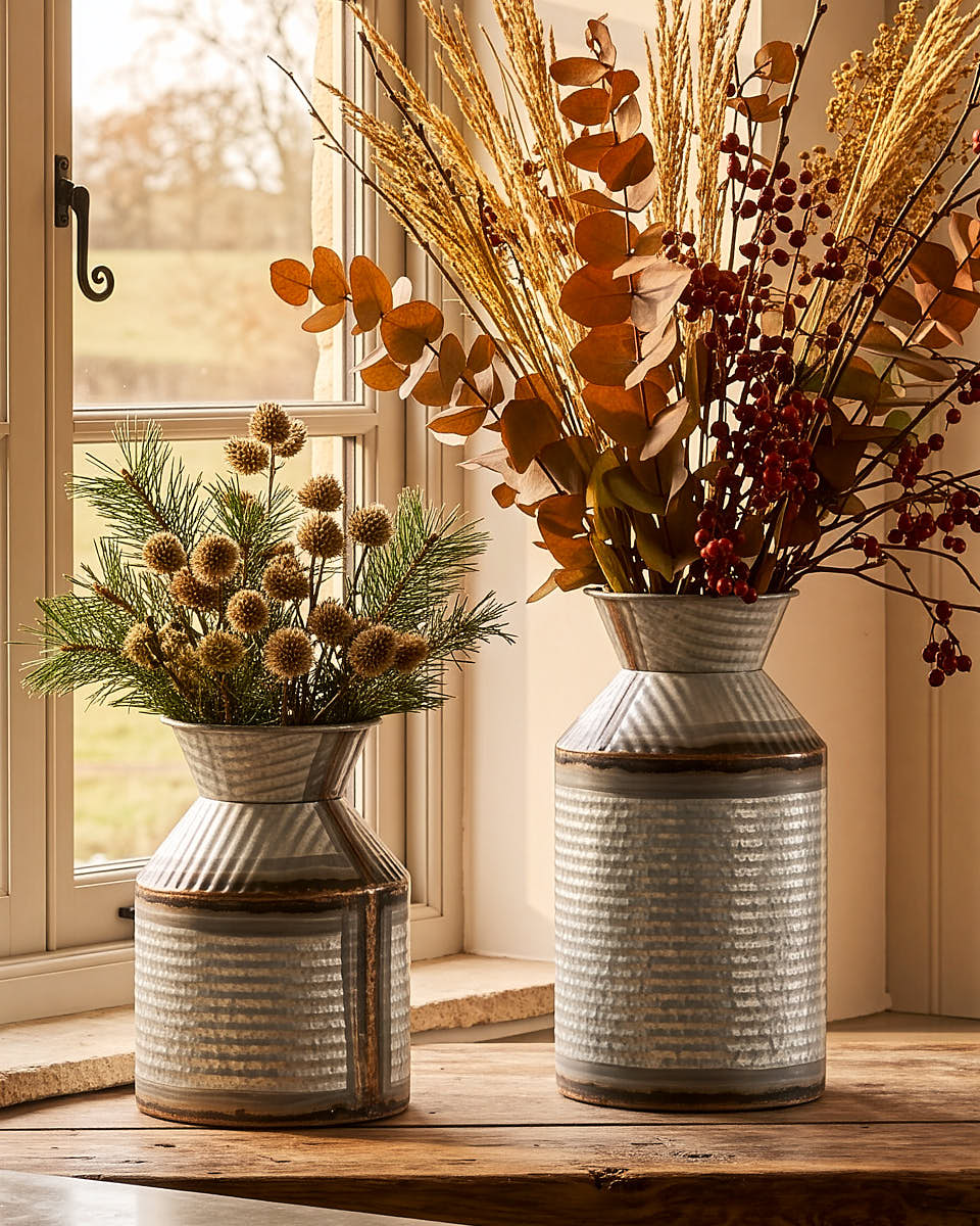 Pewter Finish Ribbed Vase