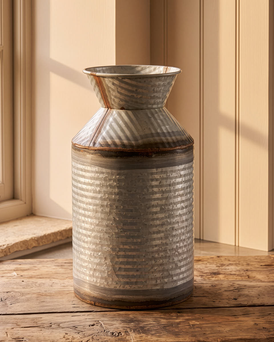 Pewter Finish Ribbed Vase