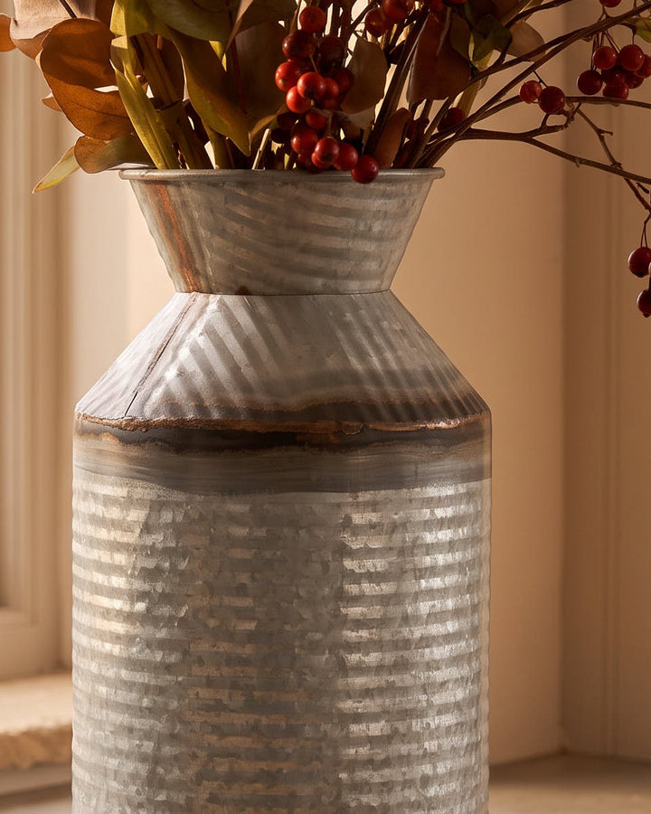 Pewter Finish Ribbed Vase