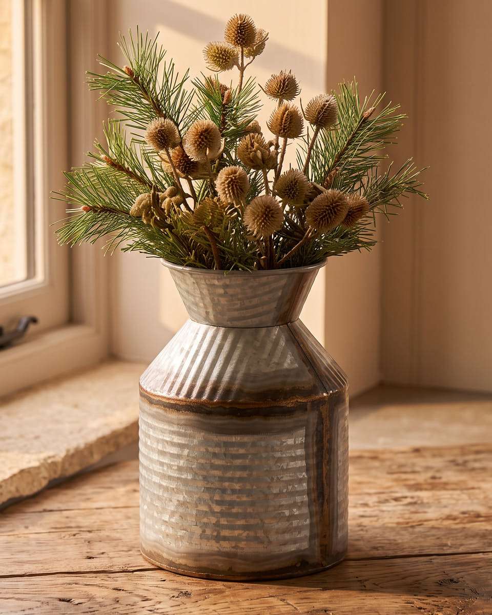 Pewter Finish Ribbed Vase