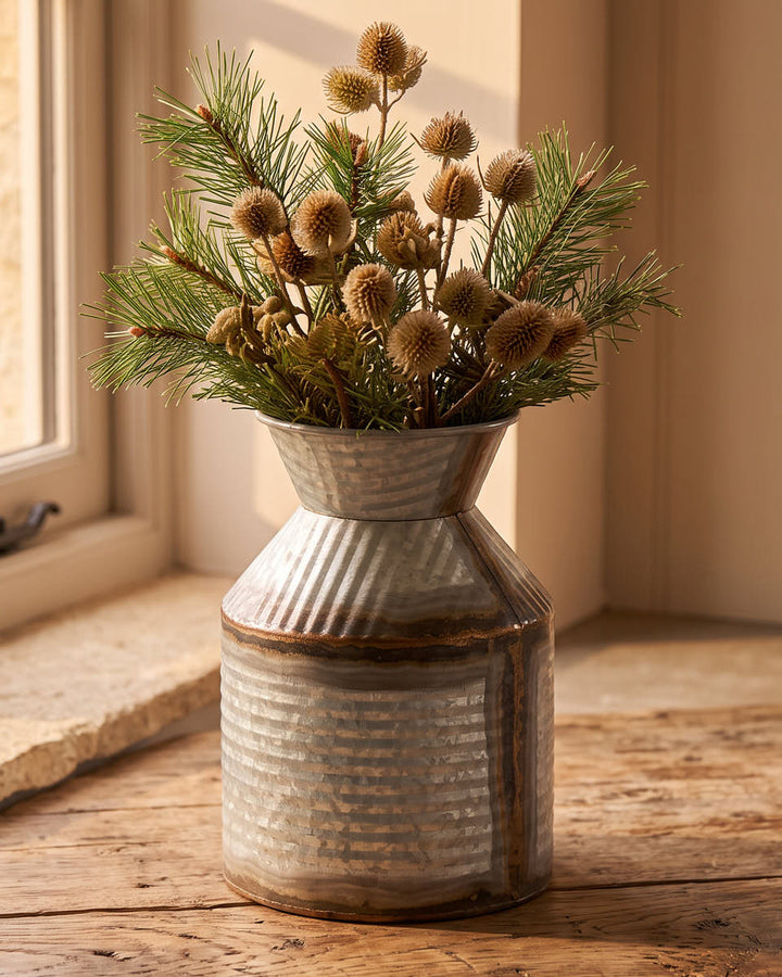 Pewter Finish Ribbed Vase