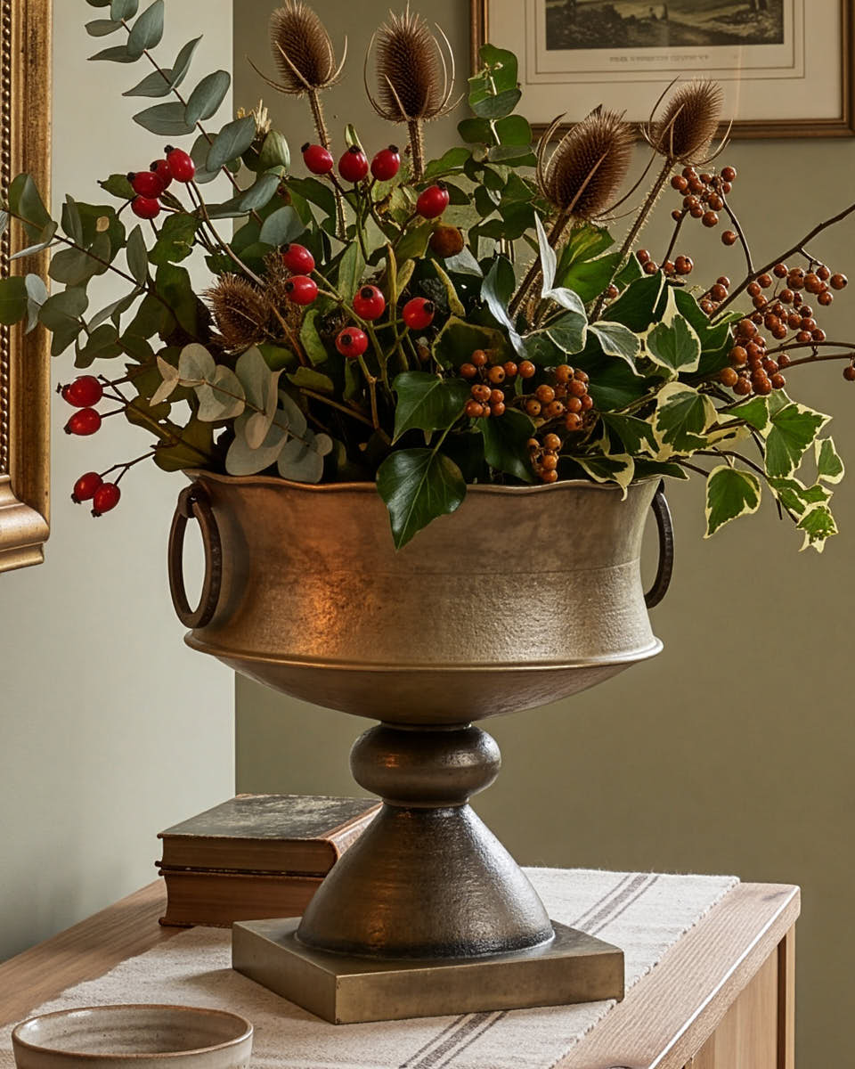 Large Footed Urn Planter with Distressed Finish