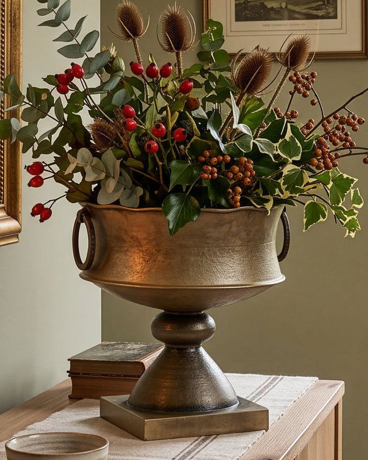 Large Footed Urn Planter with Distressed Finish