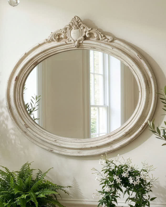 Victorian White Oval Mirror 53cm x 61cm