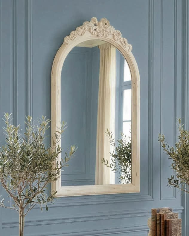 Antique White Arched Mirror 72cm x 55cm