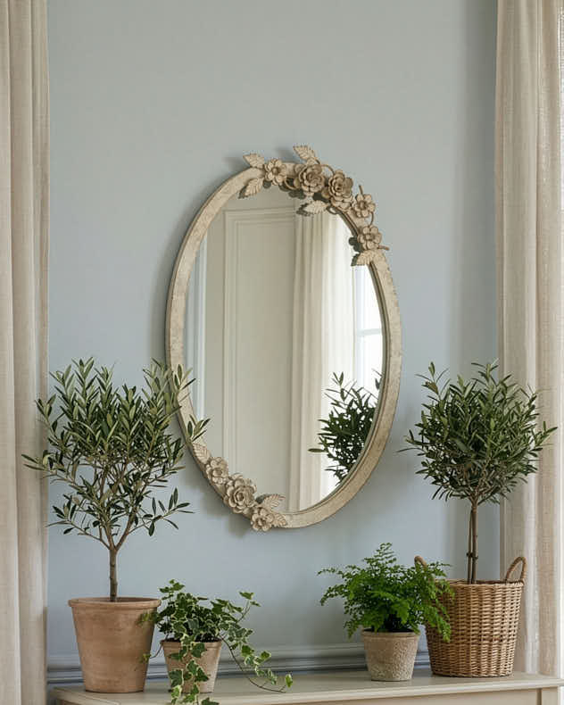 La Fleur Beige Wall Mirror 51cm x 35cm