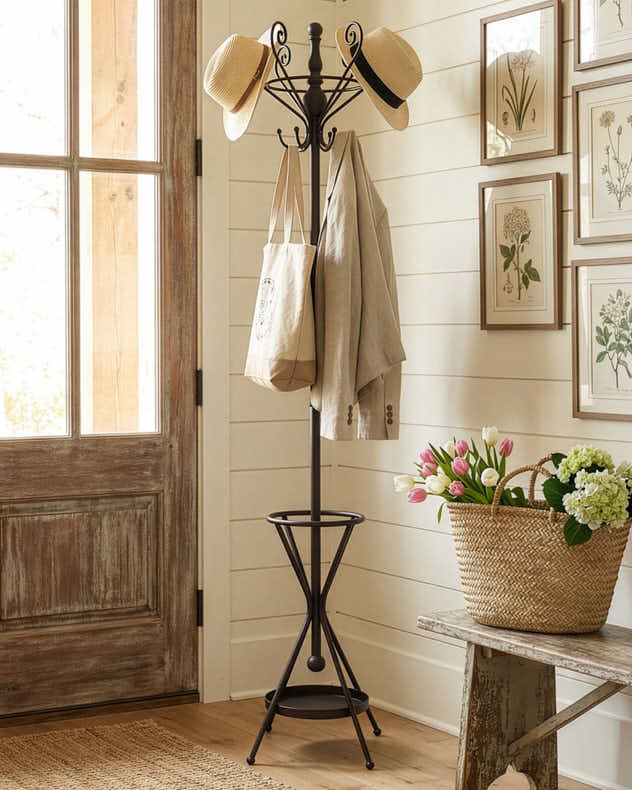 Brown Iron Coat stands and Racks - Scroll Iron Coat Stand