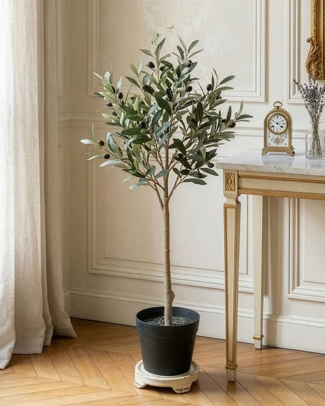 Large Green & Natural Plastic Home Accessories - Artificial Potted Olive Tree