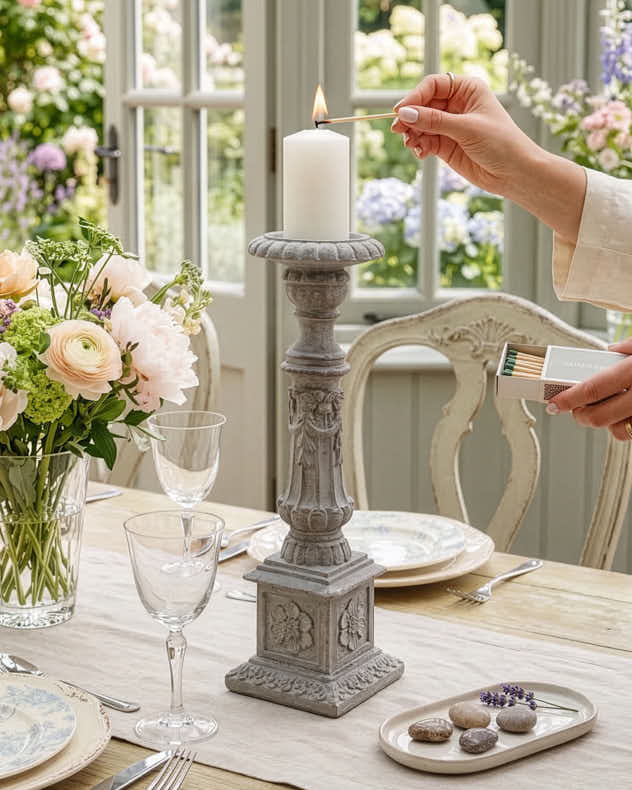 Grey Resin Candle Holders - Stone Pillar Candle Holder