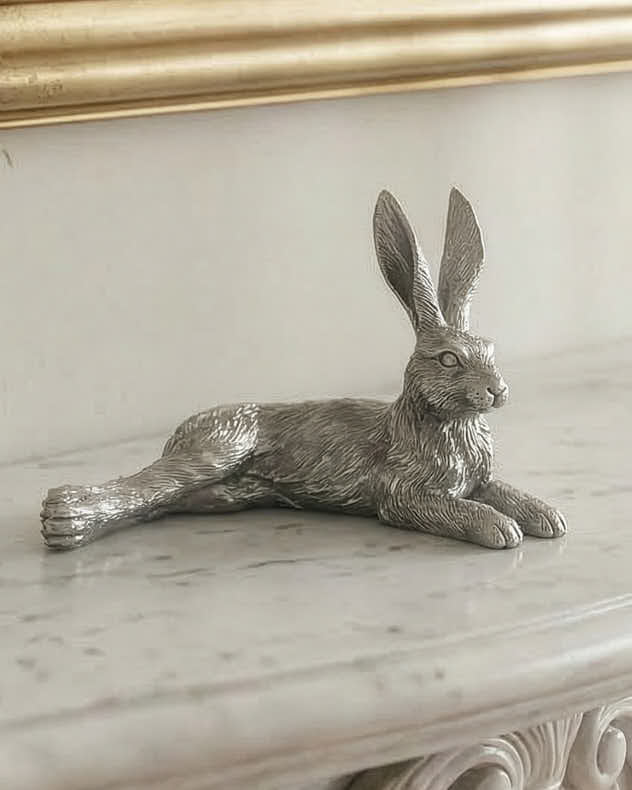Silver & Grey Resin Home Accessories - Silver Laying Hare Ornament