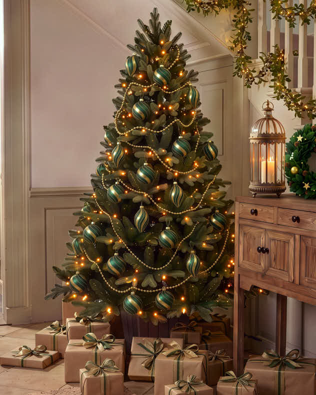Pre-Lit Fir Christmas Tree in Faux Wood Pot 7ft